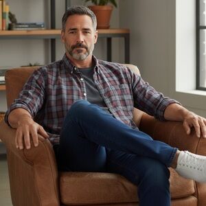 BF1329 Men’s ELK HEAD Albiate Designer Plaid Button Down Shirt M